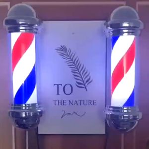 (70cm) Barber Shop Pole Lamp Waterproof Red White Blue Rotating LED Light Bar Logo Hair Salon 220V
