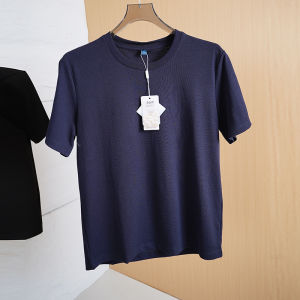 Fashionable Silk Mens Short Sleeve T-Shirt round Neck Thin Breathable Pure Color Summer Top Quality Urban Style Casual Wear