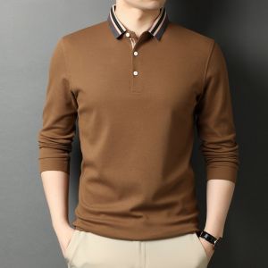 ROMON | Lormen Mens Pure Cotton Long Sleeve Polo Shirt Casual Spring Summer Autumn Business Leisure Collared T-shirt Fashionable Urban Style