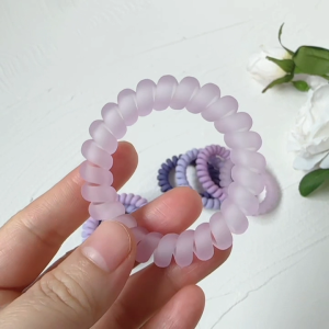 [SG💜Violet Lover] 4pc 8pc 5cm Matte Purple Plastic Teleties Band Ponytail Holder Telephone Wire Cord Spiral Head Ties Hair Band Hair Ring Hair Ties Ideal Size to Wear as Bracelet
