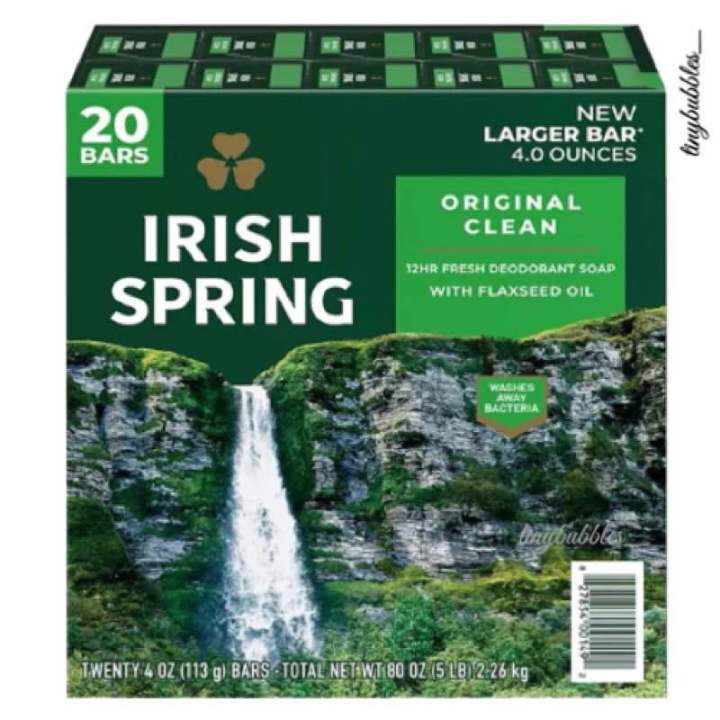 Savon Désodorisant Irish Spring - Fraîcheur 12h, Original Clean, 104,8g - Naturel, Antibactérien, Sans Gluten