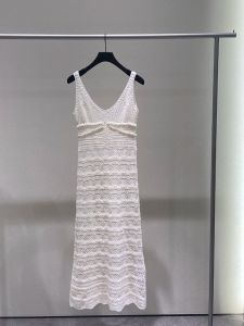 French Style Knitted Vest Dress Hollow out Design with Lining Summer Vacation Essential No Sleeve V-Neck IRO Oir New Arrival