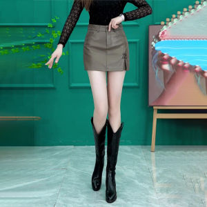 กางเกงขาสั้นหนังผู้หญิงฤดูใบไม้ผลิและฤดูใบไม้ร่วง ทรงเอ หนา กระดุม ทรงเข้ารูป กางเกงยีนส์ทรงขาบาน สไตล์เกาหลี