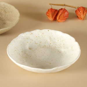 High Aesthetic Value Japanese Style Ceramic Plate Ancient Glaze round Deep Dish Home Restaurant Food Plate Irregular Shape