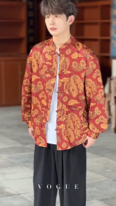 daidai (Ready Stock) Men Man CNY Shirt Tang Suit Samfu T Shirt Retro Chinese Short Sleeve 新中式唐装男复古中国风印花衬衫长袖盘扣立领中山装春秋大码衬衣