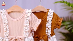 2-Piece Girl Dress Romper (0-18M) Short Sleeve Romper for Girl Jumpsuit Dress Style Romper Girl Baju Bayi Cotton Baby