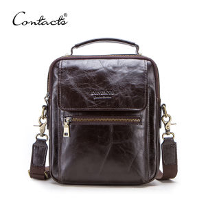 CONTACTS Genuine Leather Men Crossbody Bag  Casual Shoulder Bags New Genuine Leather Male Flap Bags Luxury Brand Messenger Bags for 9.7" iPad