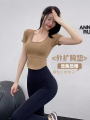 Annerun Integrated Cup สปอร์ตบรา เสื้อท่อนบน โยคะฟิตเนสวิ่งแขนสั้น ผู้หญิง รัดรูป เสื้อยืดพอดี ระบายอากาศได้ดี Moisture Wicking. 