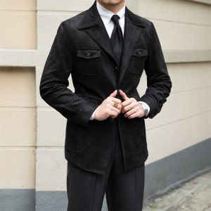 Lusanxian Birthday Suede Safari Suit Jacket Autumn and Winter Accessible Luxury Work Clothing Slim Suit Collar Elastic Coat Fashion