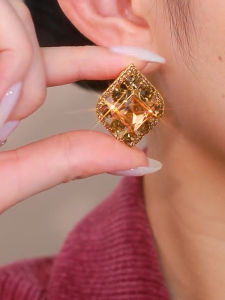Champagne Color Sparkling Diamond Large Earrings: A Versatile Exaggerated Jewelry
