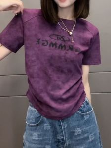 plus Size Tie Dye Letter Slim Fit Short Sleeve T Shirt Trendy Beautiful Slimming Top for plus Size Women Summer Fashionable