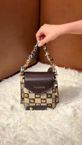 RAINSMORE Womens Bag Checkerboard Pattern Scarf Chain Decor Fashion Crossbody Shoulder Bag