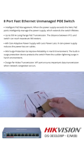 HIKVISION DS-3E0109P-E/M 8 Port POE Fast Ethernet Switch Garansi Resmi