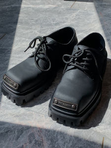 Hualun Fall and Winter Business Casual Suit Leather Shoes Boy Korean Style Fancy Black Square Toe Platform Heightened Shoes
