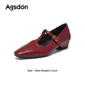 Agsdon | Comfortable Red French Mary Jane Shoes Wedding