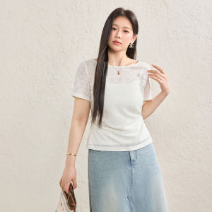 Plus Size Women Textured Lace T-Shirt Knit