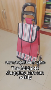 Portable Foldable Supermarket Shopping Cart Waterproof Lightweight Handcart with Large Storage Basket for Groceries