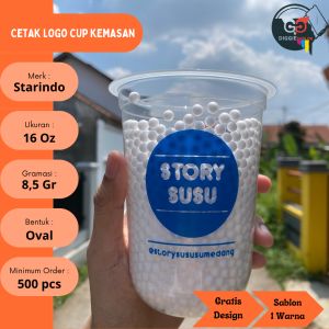 Sablon Cup Plastik 16oz Oval 85gr - Merk Starindo - Minimum Order 500pcs