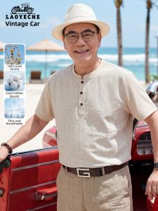 LAOYECHE | Elderly Men Casual Loose 100 Pure Linen Tshirt