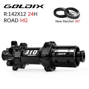 GOLDIX | GOLDIX R310 24H Road Bike Hub 36T Ratchet 6-Bolt Disc Brake HG XDR 10-12 Speed Lightweight Front Rear Bicycle Wheel Hub