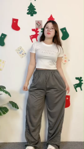 ชุดเซ็ตแฟชั่น เสื้อยืดแขนสั้น+กางเกงขากว้าง สไตล์สาวสุดเท่