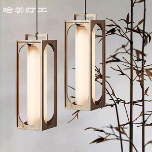 Chinese Style Solid Wood Art Chandelier Zen Japanese Style Square Restaurant Balcony Dining Card Holder Aisle Lamps Hotel Homestay Lights