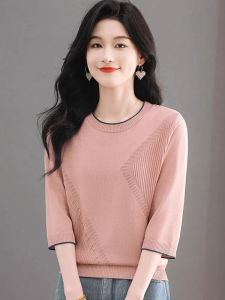 Áo Thun Cotton Tay Bảy Mảnh Cổ Tròn Mỏng Rộng Rãi Mùa Hè Áo Thun Nữ Phong Cách Hàn Quốc Áo Thun Cotton Tay Ngắn