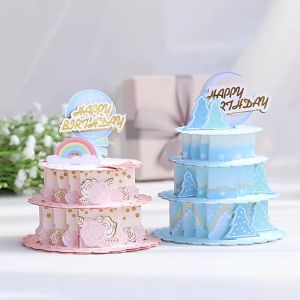 UMI 3D Pop Up Happy Birthday Cake Greeting Card Handmade Kirigami Party Card Paper With Envelope Hari Lahir Kertas