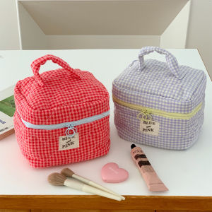 Large Capacity Portable Womens Makeup Bag Travel Storage Organizer Small Grids Wash Bag Cosmetic Pouch Fabric Cuboid