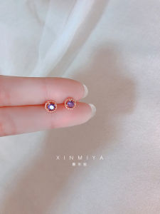 Rose Gold Purple Quartz Zirconia Earrings Womens Pure Silver Needle Small Elegant Fashionable New 2025 Ear Jewelry