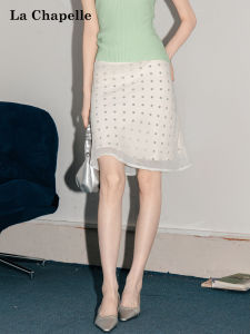 La Chapelle | Korean Style Polka Dot Mesh Spliced White A-Line Mini Skirt