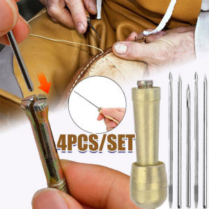 4Pcs/set Leather Sewing Kit DIY Leather Sewing Awl Needle with Copper Handle Set Household Leather Canvas Tent Shoe Repair Tool