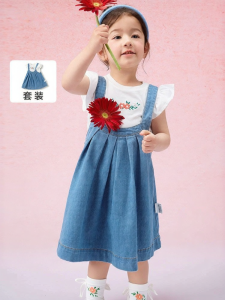 Balabala | Bộ Đầm Mùa Hè Bé Gái Thêu Hoa Văn Cotton Mềm Ngọt Ngào