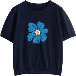 Toyouth | Plant-themed Colorblock Knit Top Short Sleeve