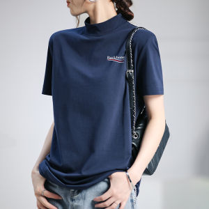 เสื้อยืดคอกลมแขนสั้นผู้หญิงฤดูร้อน 2025 ใหม่ เสื้อผ้าทำงานสไตล์เกาหลีหลวมๆ สีพื้น เส้นใยโพลีเอสเตอร์ผสมคอตตอน