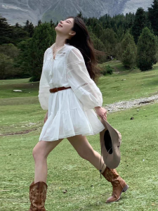 Váy Dài Tay Màu Trắng Kiểu Pháp Cho Nữ Mùa Thu 2025 Váy Ngắn Mùa Hè Váy Chữ a Mềm Mại Thoải Mái Váy Công Sở Trễ Nải