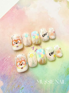 Cream Fox M.S Studio Oil Painting Style Cartoon INS White Hand Drawing Short Wearing False Nails Gentle Color Series from China