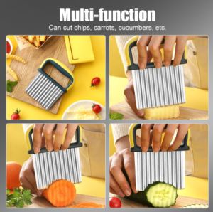 มีดสเตนเลสเครื่องหั่นหยักมันฝรั่งทอดที่หั่นผักเครื่องตัดมันฝรั่งชอปเปอร์ที่บ้านเครื่องครัวเฟรนซ์ฟรายแกดเจ็ตเบเกอรี่