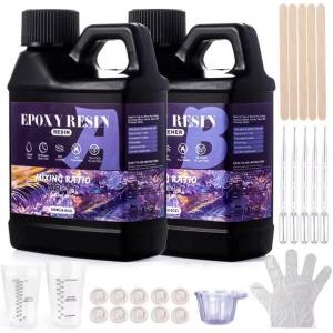Easy Mix Epoxy Resin Kit Crystal Clear-Not Yellowing No Bubble Self Leveling Casting & Coating Resin for DIY Jewelry Making