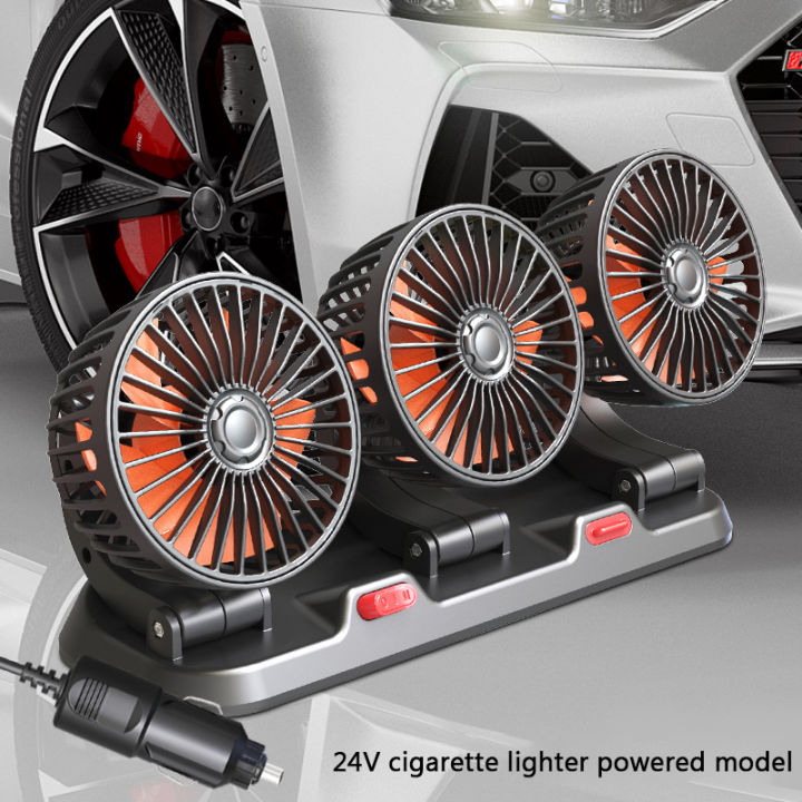 3 Head Car Fan 12V / 24V Portable Auto Cooling Fan Three Head Rotatable