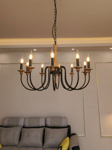 American Retro Candle Lamp Wood Art Chandelier Living Room Bedroom Restaurant Light Fixture Vintage French Style Candle Lamp