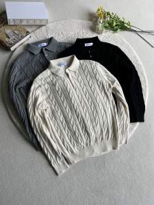 Xanvas | Cable Knit Polo Collar Fitted Full-Shoulder Long-Sleeve Xinjiang Long Staple Cotton Sweater