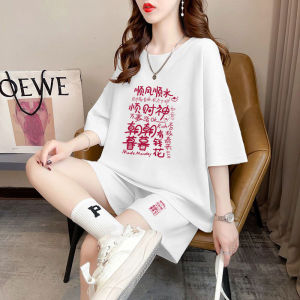 Plus Size Womens Clothing Flab Hiding Short-Sleeved Sportswear Suit Female Summer New Fashion T-shirt Casual Shorts Slimming Two-Piece Suit