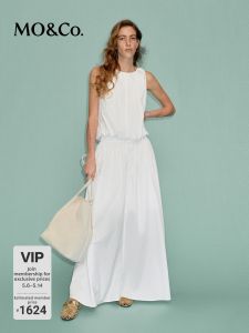 MO&Co. | Two-Piece Light Elegant White Pinched Pleats Tied-waist Long Dress