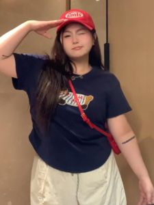 plus Size American Style Short Sleeve T-Shirt Women Summer Slimming Small Size Salt System Belly Covering Meat Concealing Top