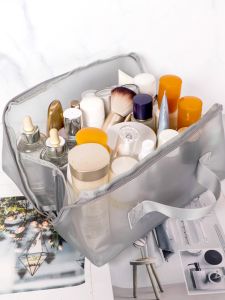 กระเป๋าใส่เครื่องสำอางขนาดใหญ่แบบพกพา ผ้าตาข่ายโปร่ง กระเป๋าใส่ของสำหรับเดินทาง ความจุขนาดเล็ก ระบายอากาศได้ดี สไตล์เรียบง่าย