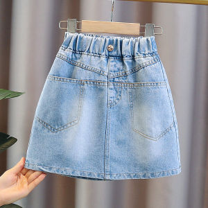 Girls Summer Thin Denim Mini Skirt Half-length Fashionable Childrens Skirts A-line Skirts Korean Style Pure Color Skirts