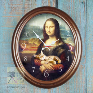 Chiming Melody Wall clock (Art Series: Mona Lisa by Leonardo da Vinci - with cat designed for cat lovers) Hourly melody alarm clock for the art lover