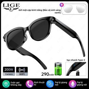 LIGE | Kính Thông Minh LIGE AI Dành Cho Nam Hỗ Trợ Dịch Thuật Thời Gian Thực Gọi Bluetooth Tích Hợp Camera Nghe Nhạc Kết Nối WiFi Đa Chức Năng