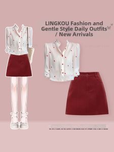 NUMEN BUTTON | Commuter Style Polka Dot Shirt and Slim Skirt Set